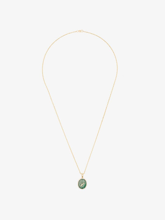 14k Yellow Gold Pisces Malachite Diamond Necklace