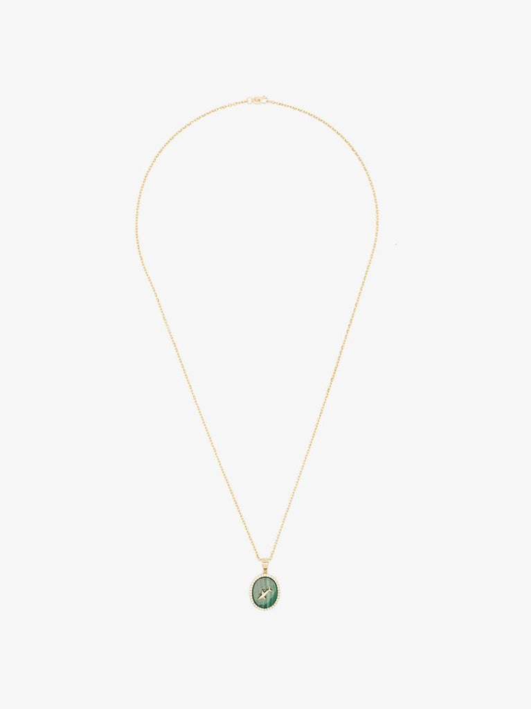 14k Yellow Gold Pisces Malachite Diamond Necklace