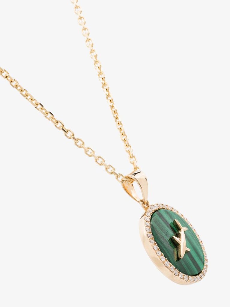 14k Yellow Gold Pisces Malachite Diamond Necklace