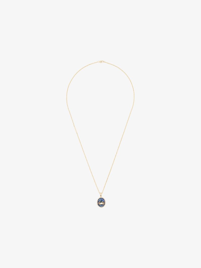14k Yellow Gold Cancer Lapis Lazuli Diamond Necklace