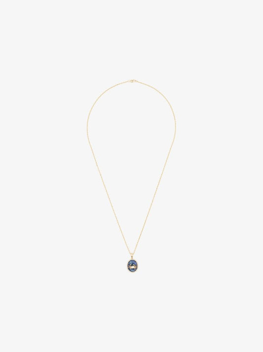 14k Yellow Gold Cancer Lapis Lazuli Diamond Necklace