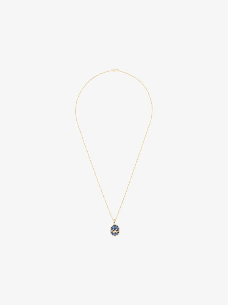 14k Yellow Gold Cancer Lapis Lazuli Diamond Necklace