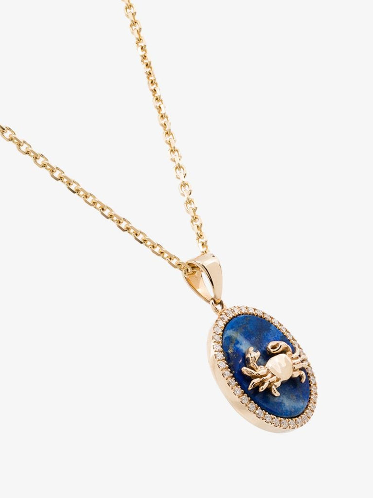 14k Yellow Gold Cancer Lapis Lazuli Diamond Necklace