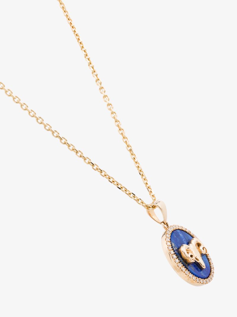 14k Yellow Gold Aries Lapis Lazuli Diamond Necklace
