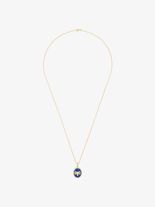 14k Yellow Gold Aries Lapis Lazuli Diamond Necklace