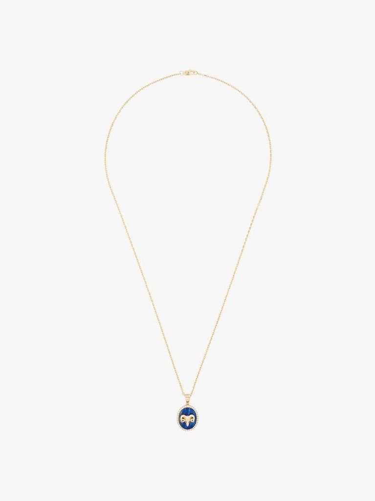 14k Yellow Gold Aries Lapis Lazuli Diamond Necklace