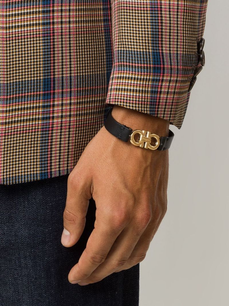 Black Gancini Leather Bracelet