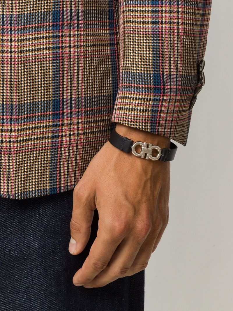 Black Gancini Leather Bracelet