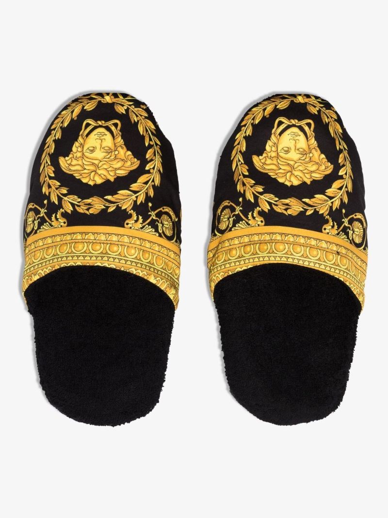 Black Barocco Cotton Slippers