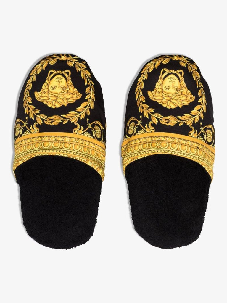 Black Barocco Cotton Slippers