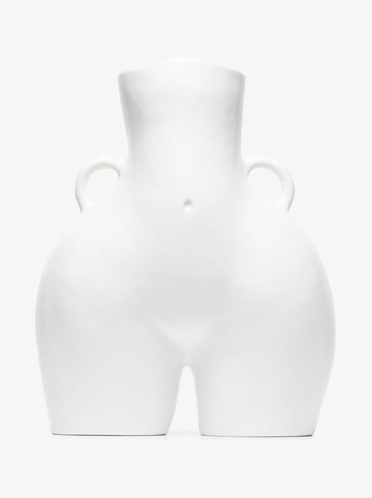 White Love Handles Earthenware Vase