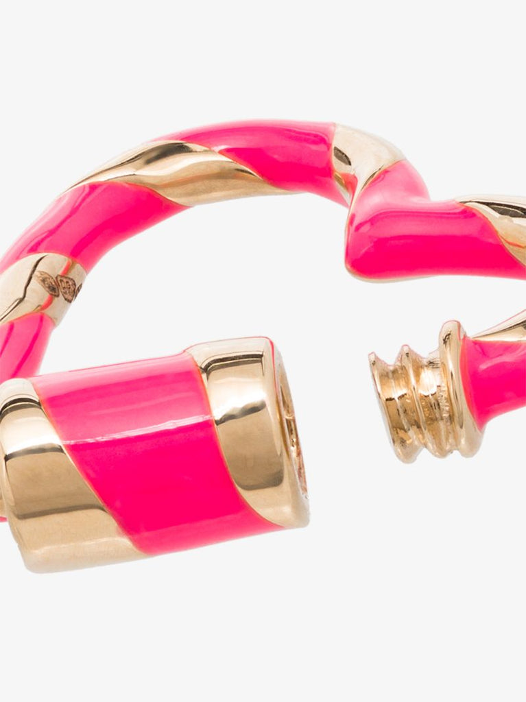 14k Yellow Gold and Neon Pink Striped Enamel Heart Lock Charm