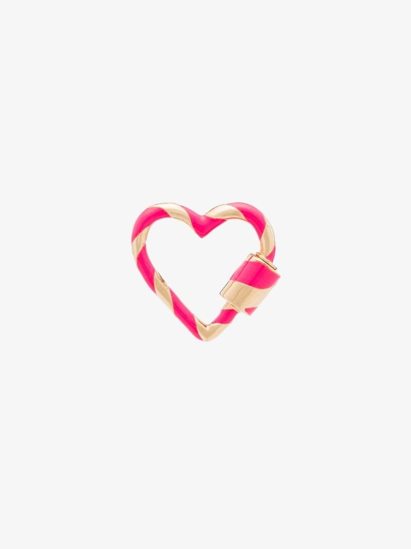 14k Yellow Gold and Neon Pink Striped Enamel Heart Lock Charm