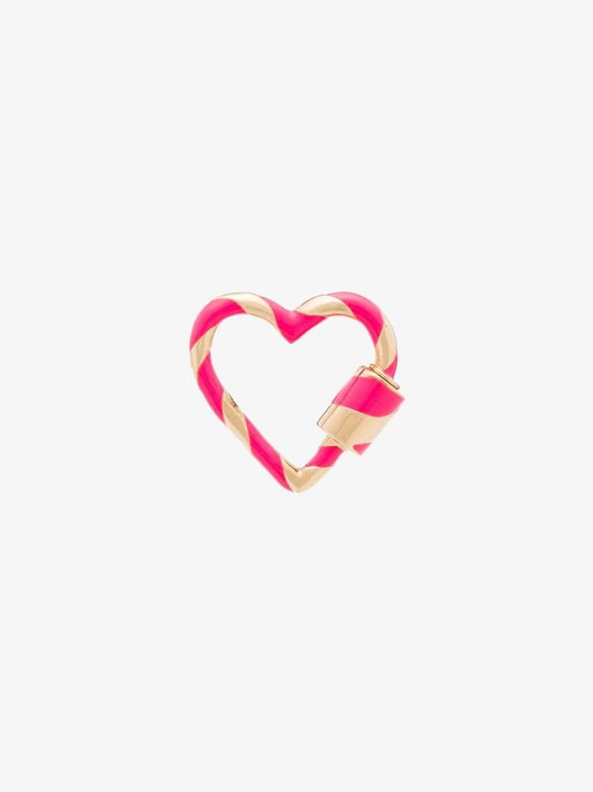 14k Yellow Gold and Neon Pink Striped Enamel Heart Lock Charm
