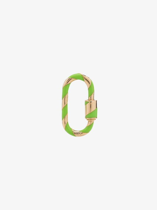 14k Yellow Gold  and Neon Green Medium Striped Enamel Lock Charm
