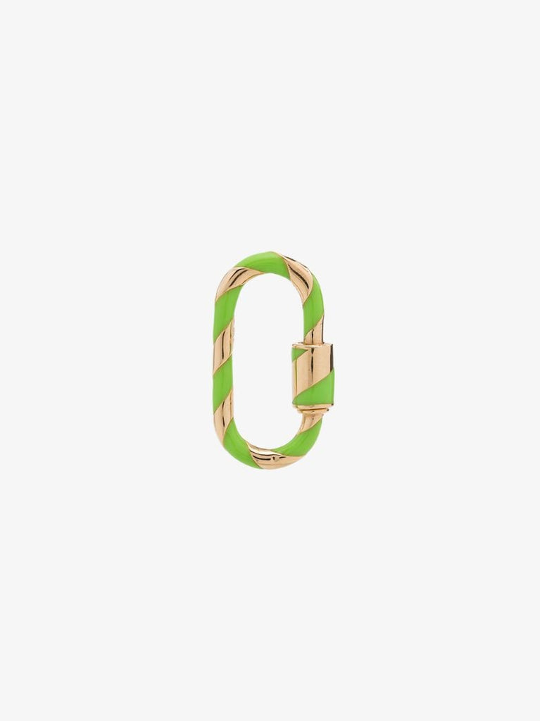14k Yellow Gold  and Neon Green Medium Striped Enamel Lock Charm