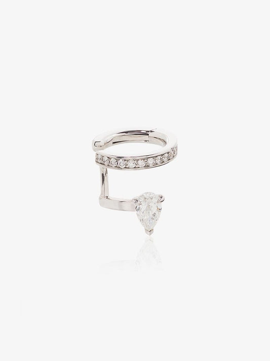 14k White Gold Serti Sur Vide Diamond Single Ear Cuff