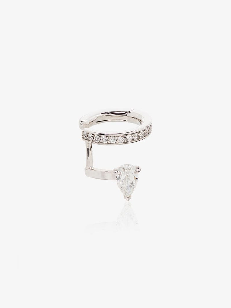 14k White Gold Serti Sur Vide Diamond Single Ear Cuff