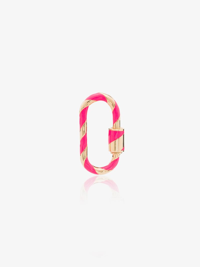 14k Yellow Gold and Neon Pink Medium Striped Enamel Lock Charm