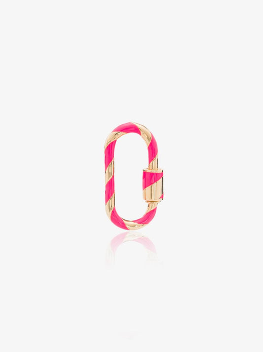 14k Yellow Gold and Neon Pink Medium Striped Enamel Lock Charm