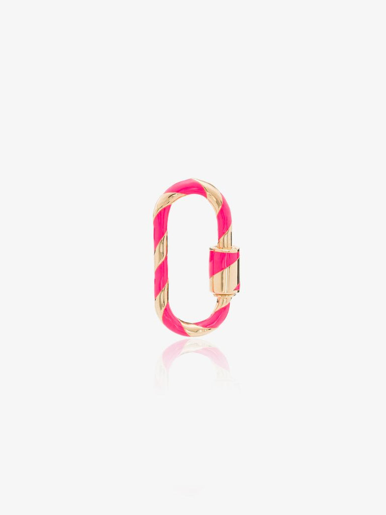 14k Yellow Gold and Neon Pink Medium Striped Enamel Lock Charm
