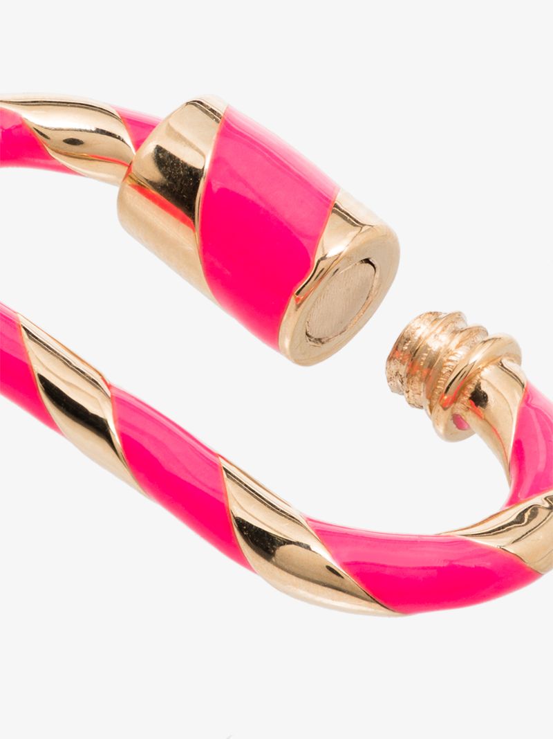 14k Yellow Gold and Neon Pink Medium Striped Enamel Lock Charm