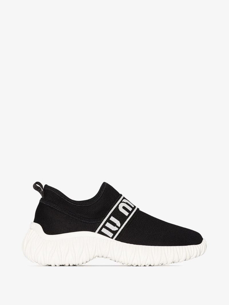 Black Logo Stretch Knit Sneakers