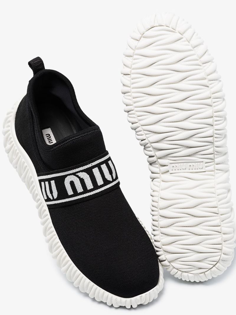 Black Logo Stretch Knit Sneakers