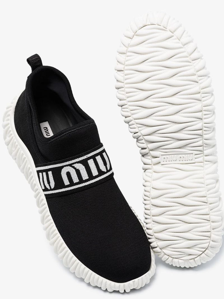 Black Logo Stretch Knit Sneakers