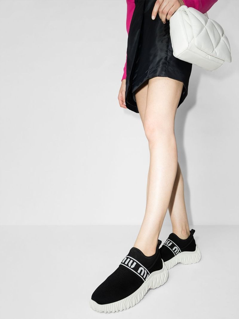 Black Logo Stretch Knit Sneakers