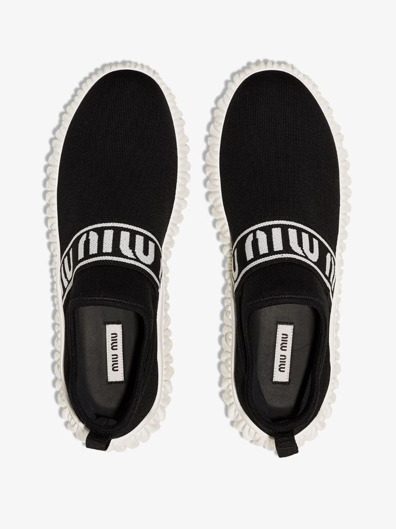 Black Logo Stretch Knit Sneakers