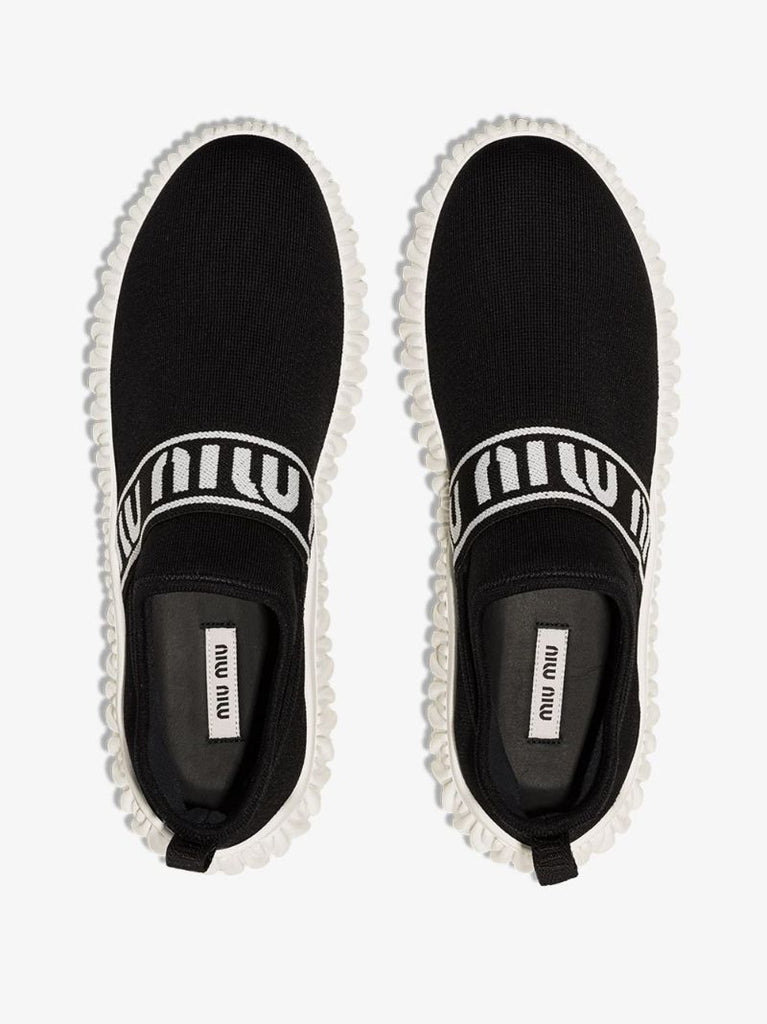 Black Logo Stretch Knit Sneakers