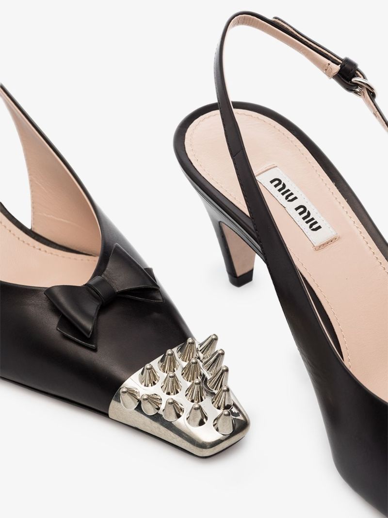 Black 70 Spiked Slingback Leather Pumps
