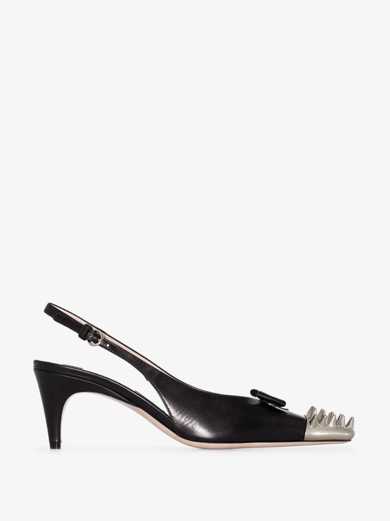 Black 70 Spiked Slingback Leather Pumps