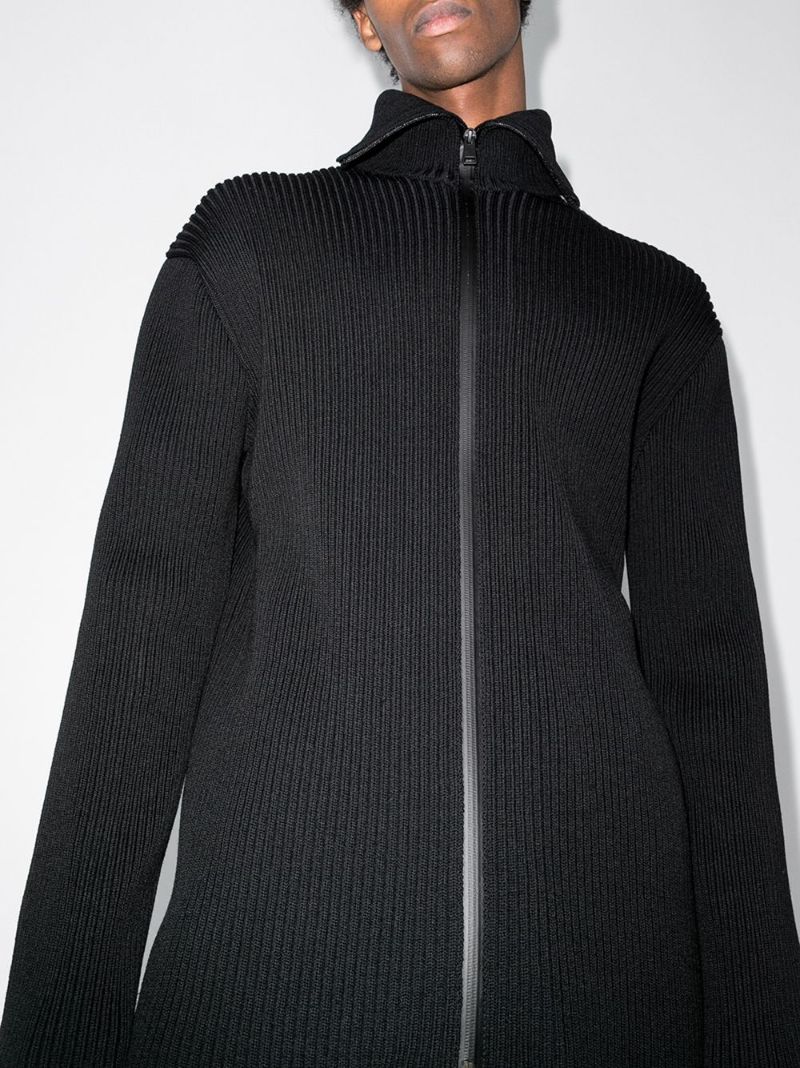 Ribbed Zip-up Hooded Cardigan