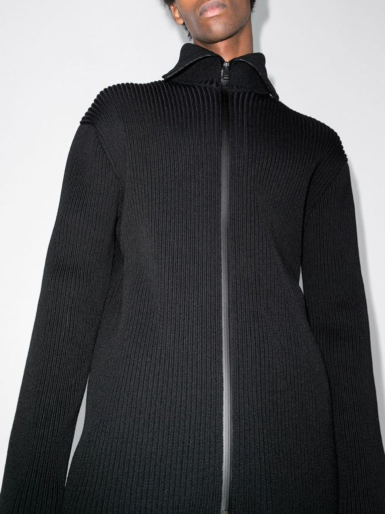 Ribbed Zip-up Hooded Cardigan