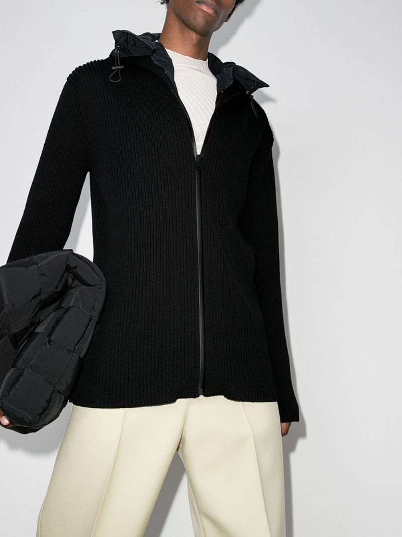Ribbed Zip-up Hooded Cardigan