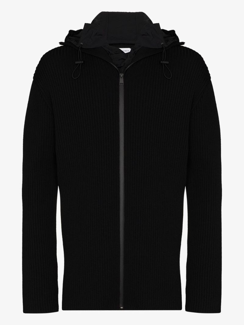 Ribbed Zip-up Hooded Cardigan