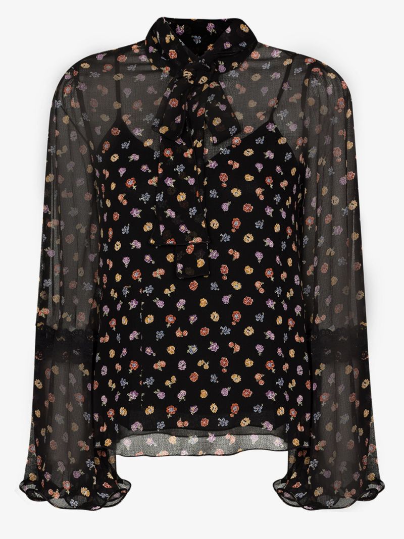 Floral Print Lace Trim Blouse