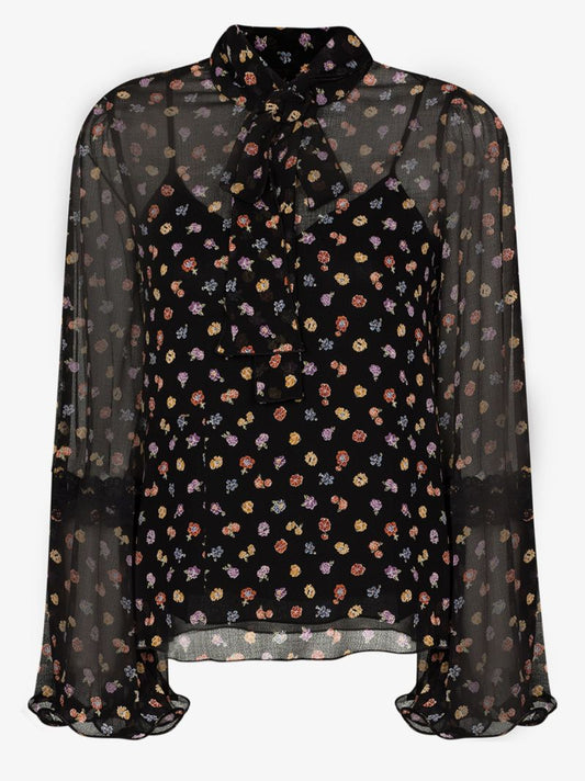 Floral Print Lace Trim Blouse