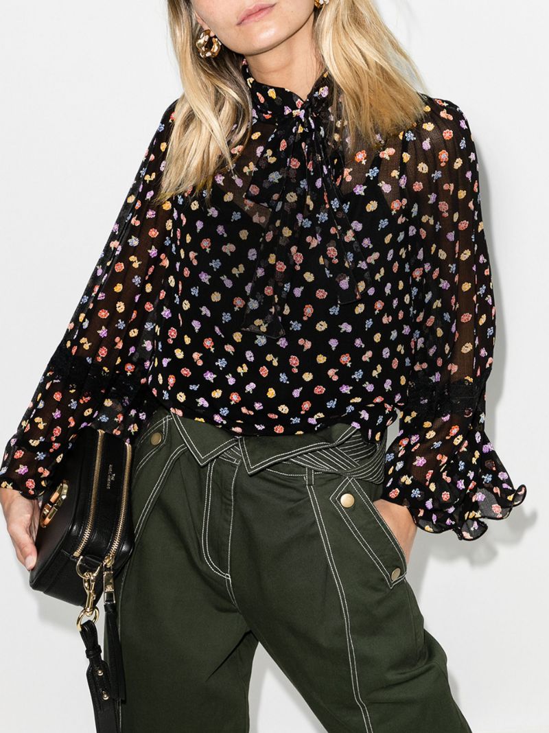 Floral Print Lace Trim Blouse