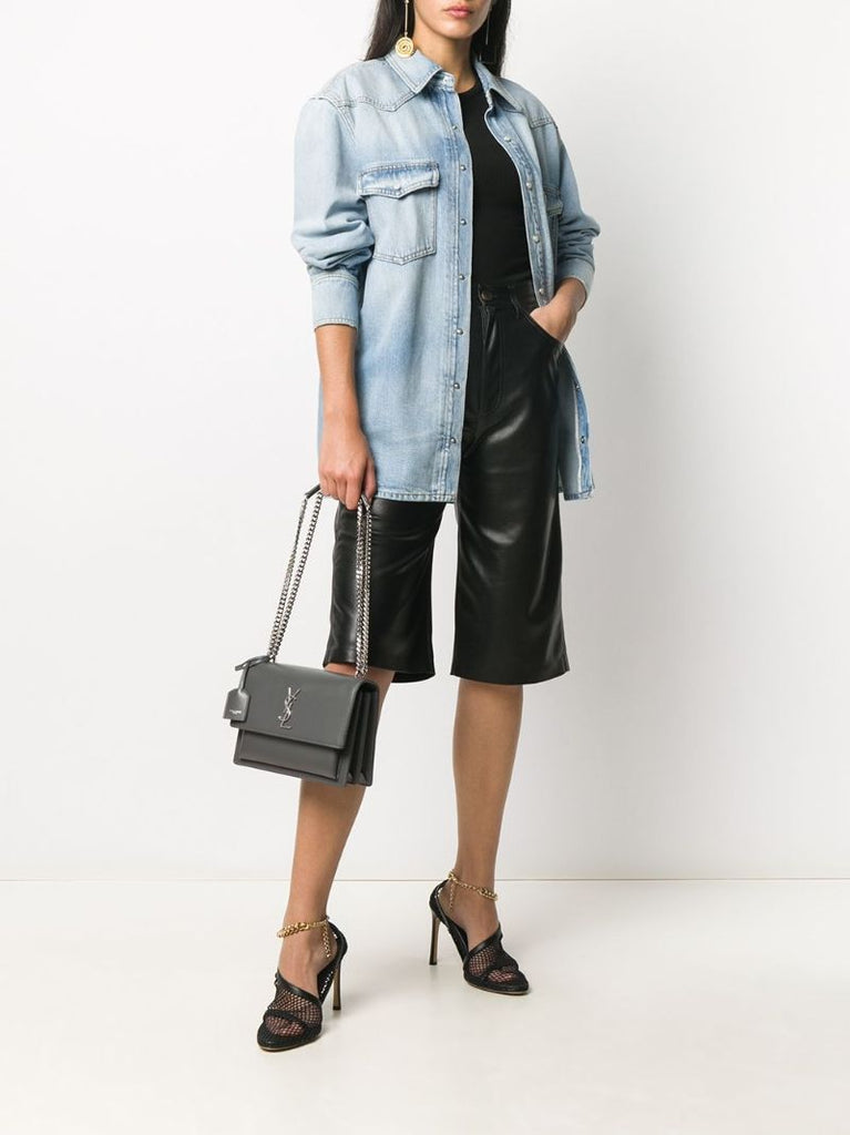 Grey Sunset Medium Leather Shoulder Bag