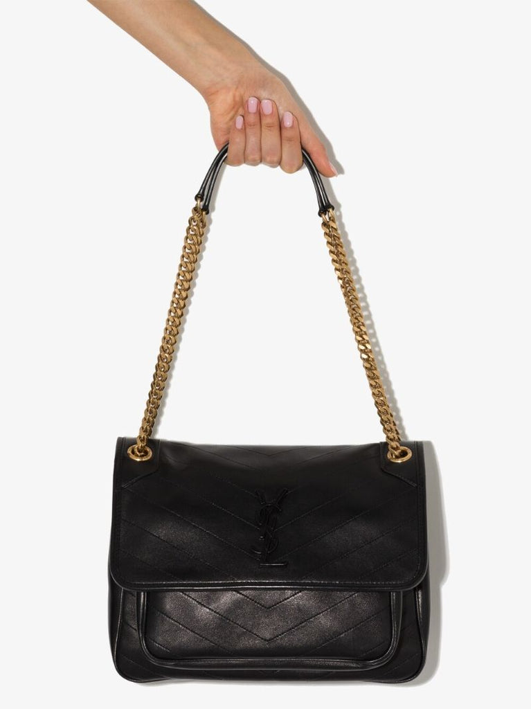 Black Niki Medium Leather Shoulder Bag