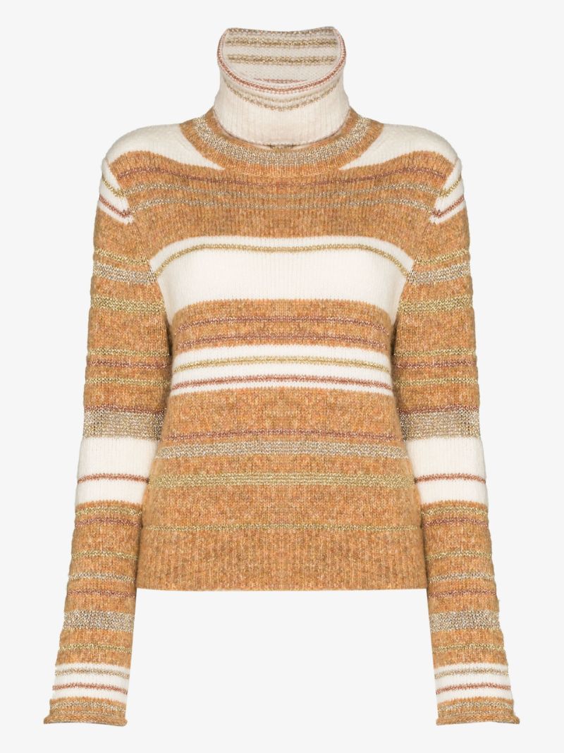 Striped Roll Neck Wool Sweater