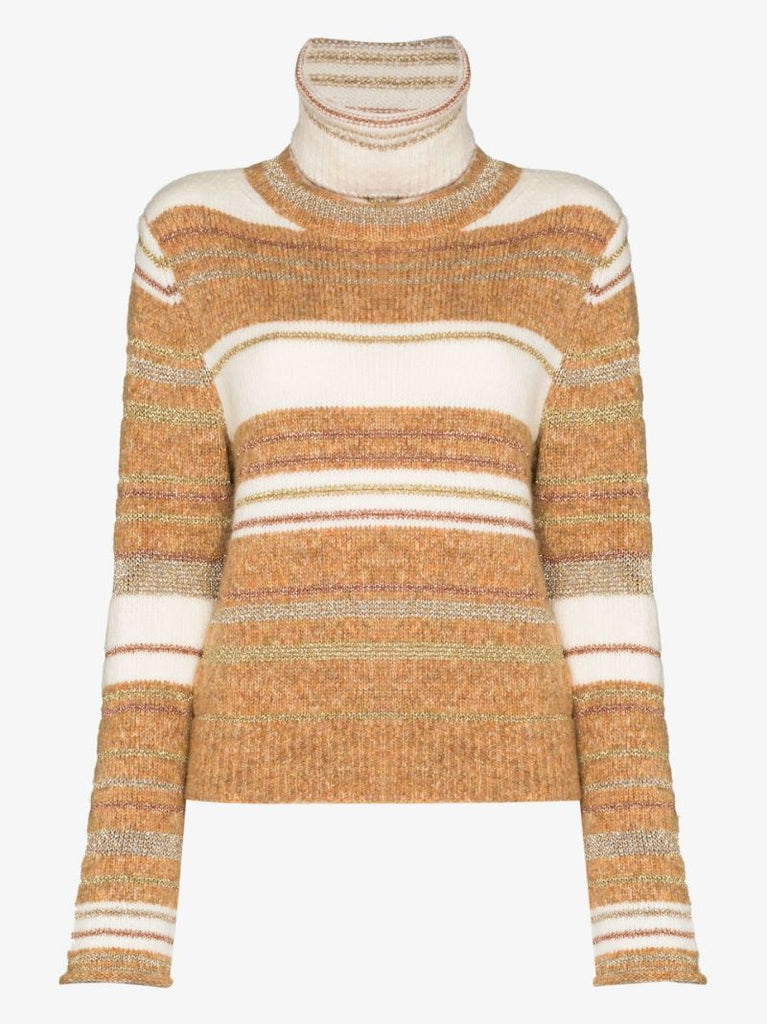 Striped Roll Neck Wool Sweater