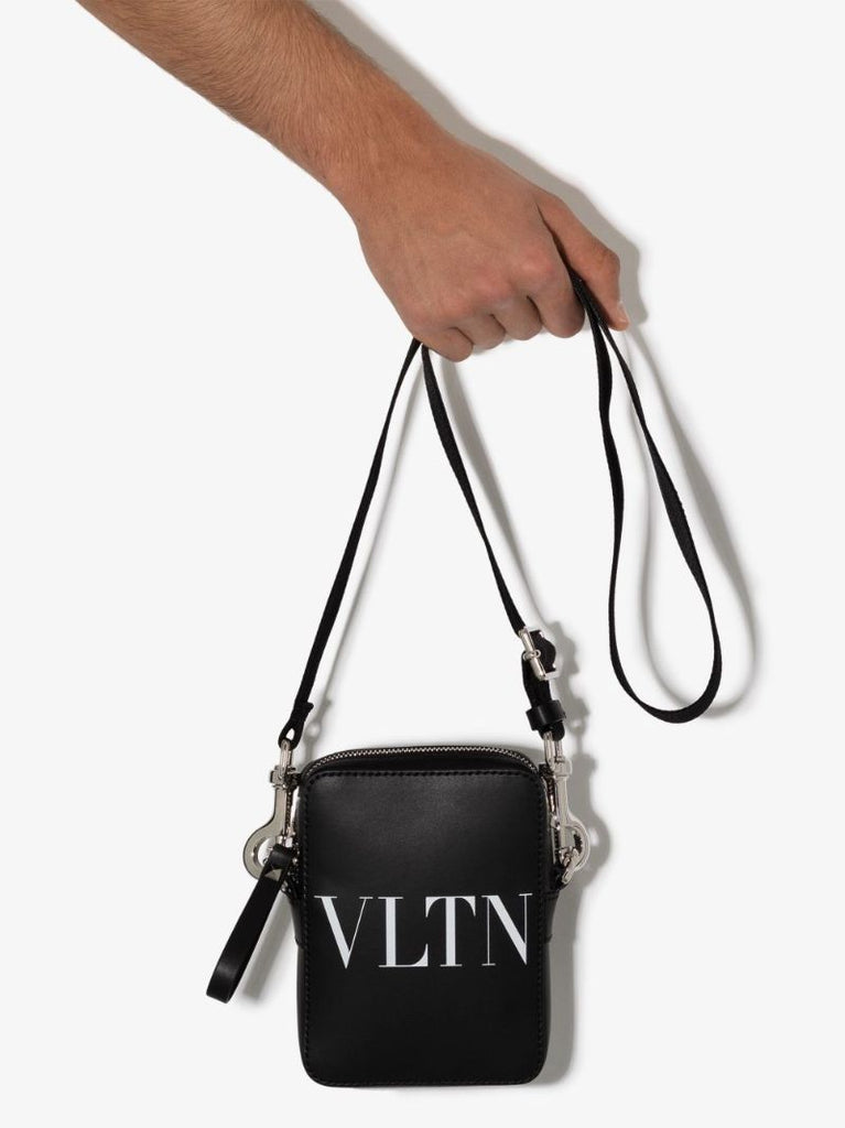 Black Vltn Leather Cross Body Bag