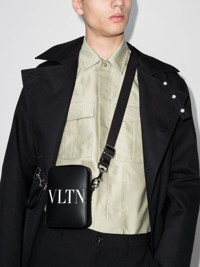 Black Vltn Leather Cross Body Bag