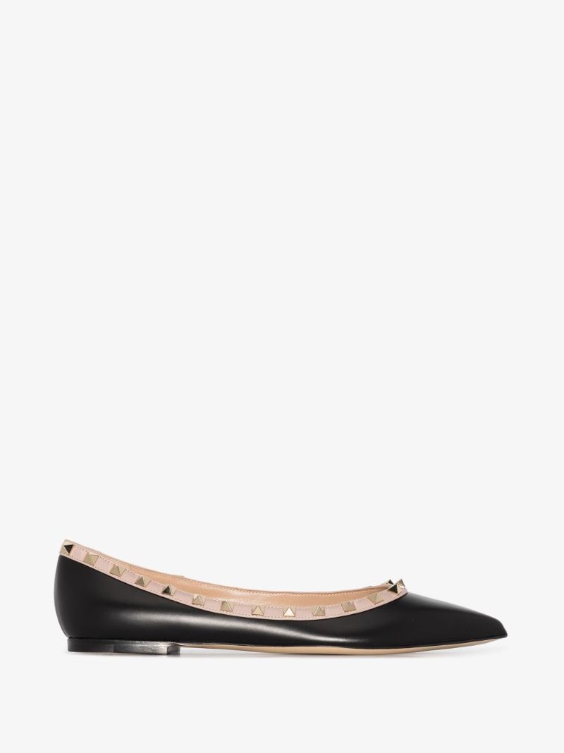 Black Rockstud Flat Leather Pumps