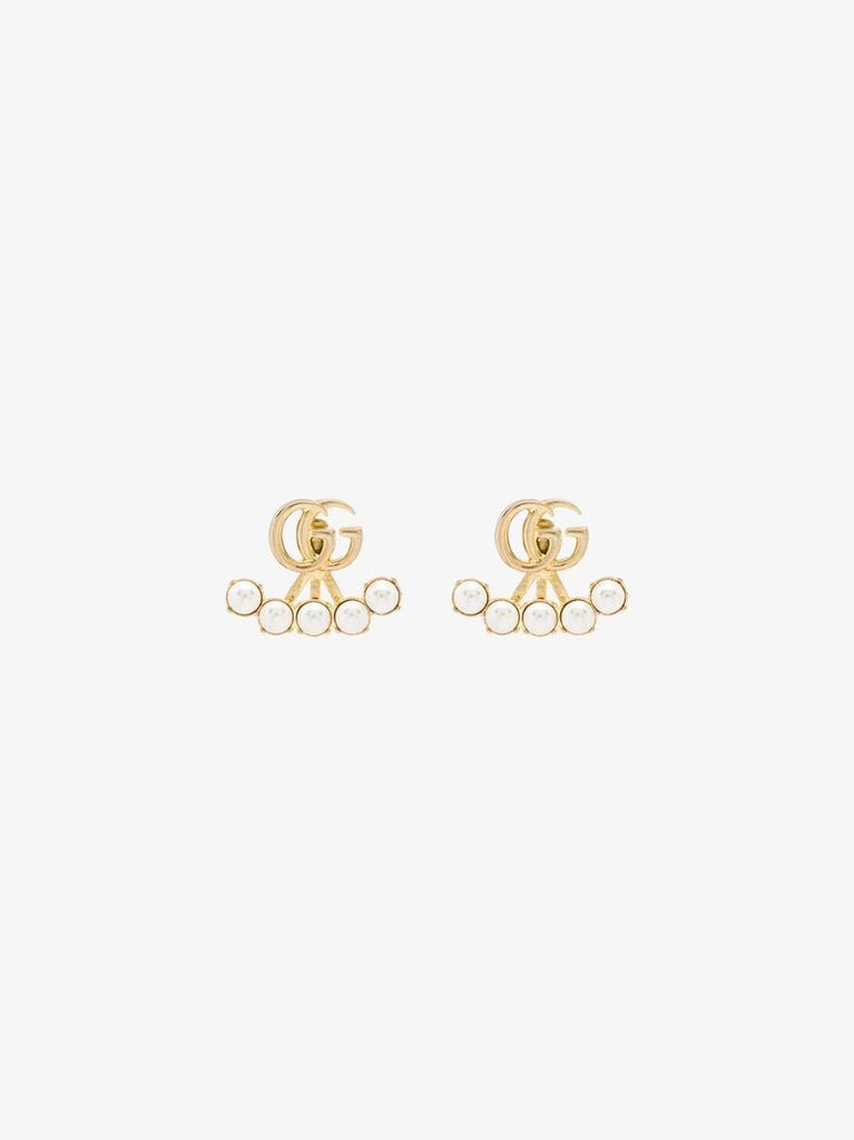 Gold Tone Gg Pearl Earrings