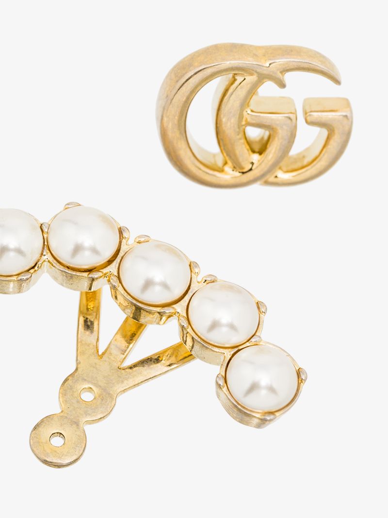 Gold Tone Gg Pearl Earrings